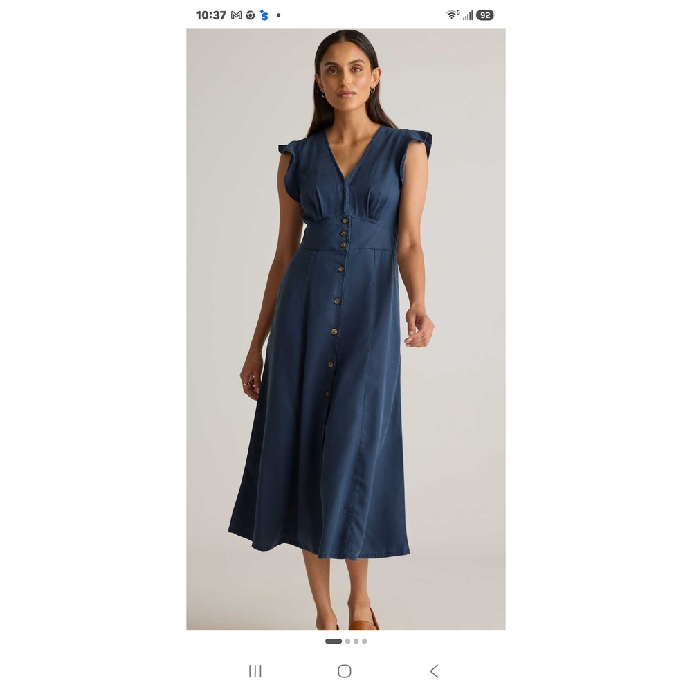 Quince Vintage Wash Tencel Button Front Midi Dress Midnight Blue Small NWT